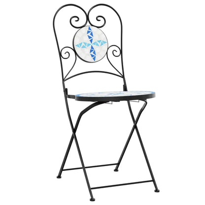 vidaXL Mosaic Bistro Set Blue and White Iron and Ceramic - Bistro Set
