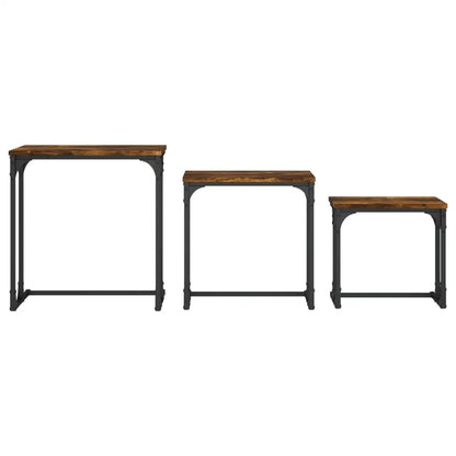 vidaXL Nesting Coffee Tables 3 pcs Smoked Oak Engineered Wood - Furniture > Tables > Accent Tables > Coffee Tables
