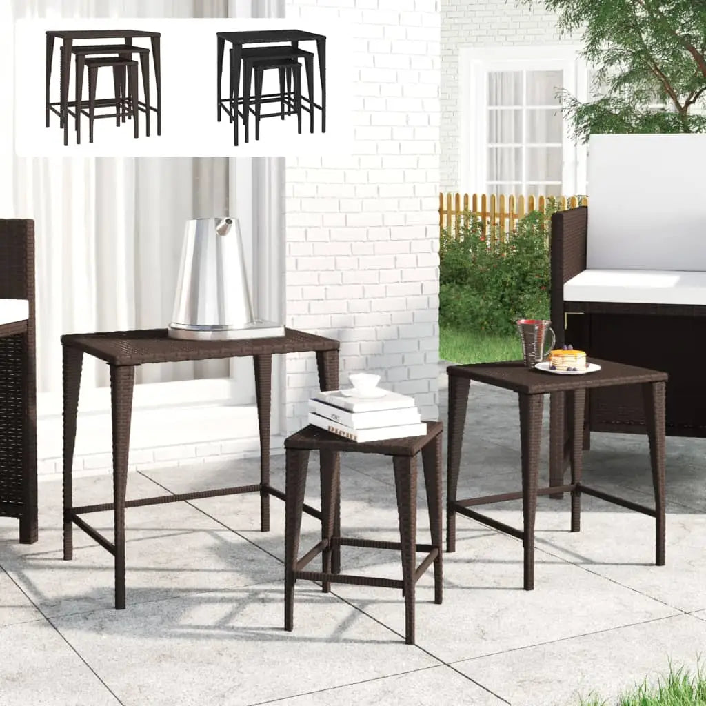 vidaXL Nesting Tables Accent Side Table for Living Room Set of 3 Poly Rattan - Furniture > Tables > Accent Tables > End