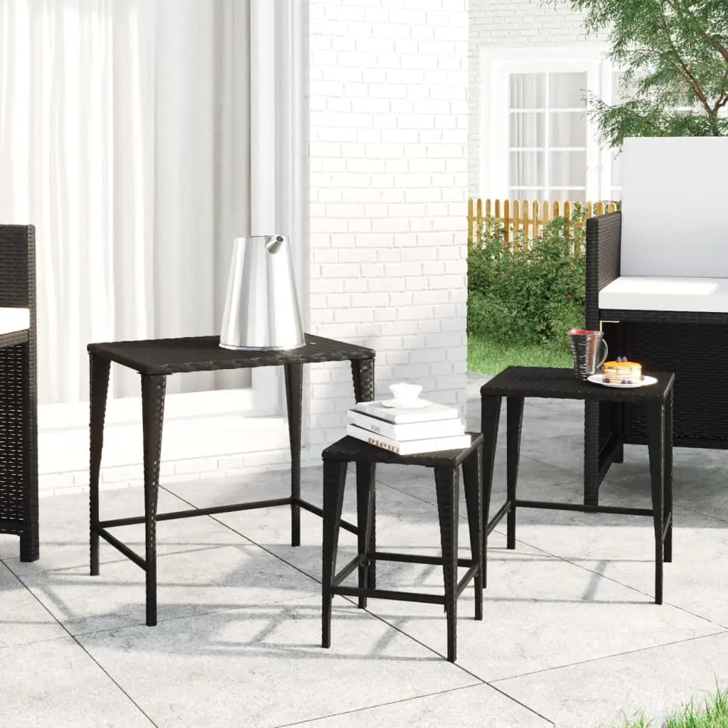 vidaXL Nesting Tables Accent Side Table for Living Room Set of 3 Poly Rattan - Black - Furniture > Tables > Accent