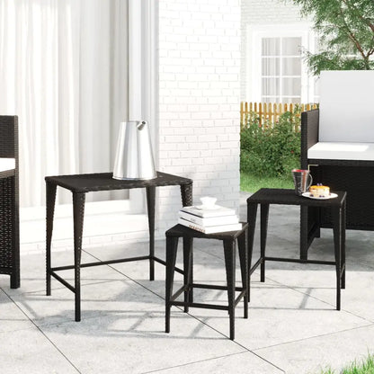 vidaXL Nesting Tables Accent Side Table for Living Room Set of 3 Poly Rattan - Black - Furniture > Tables > Accent