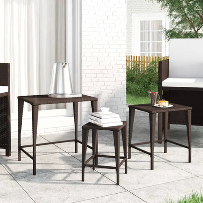 vidaXL Nesting Tables Accent Side Table for Living Room Set of 3 Poly Rattan - Brown - Furniture > Tables > Accent