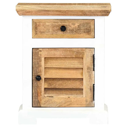 vidaXL Nightstand White and Brown 15.7’’x11.8’’x19.6’’ Solid Rough Mango Wood - Nightstand