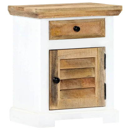 vidaXL Nightstand White and Brown 15.7’’x11.8’’x19.6’’ Solid Rough Mango Wood - Nightstand
