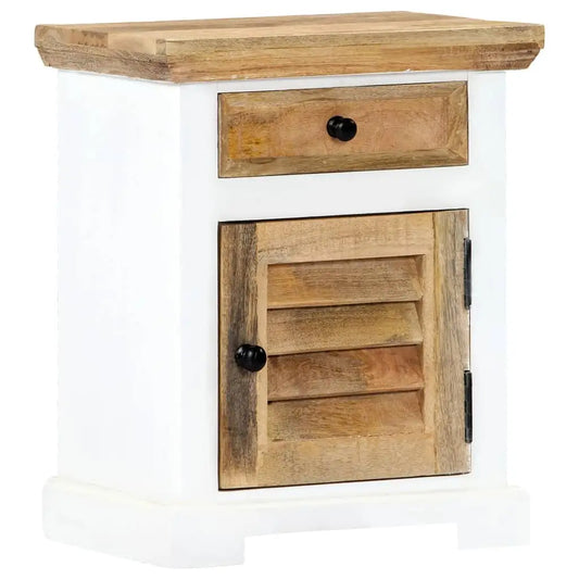 vidaXL Nightstand White and Brown 15.7’’x11.8’’x19.6’’ Solid Rough Mango Wood - Nightstand
