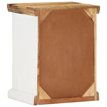 vidaXL Nightstand White and Brown 15.7’’x11.8’’x19.6’’ Solid Rough Mango Wood - Nightstand