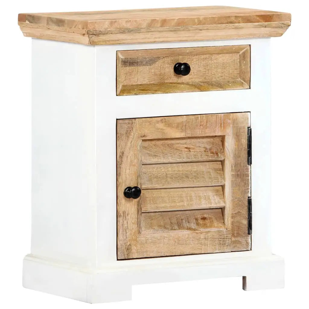 vidaXL Nightstand White and Brown 15.7’’x11.8’’x19.6’’ Solid Rough Mango Wood - Nightstand