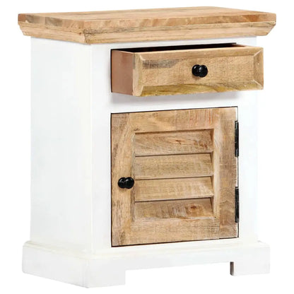 vidaXL Nightstand White and Brown 15.7’’x11.8’’x19.6’’ Solid Rough Mango Wood - Nightstand