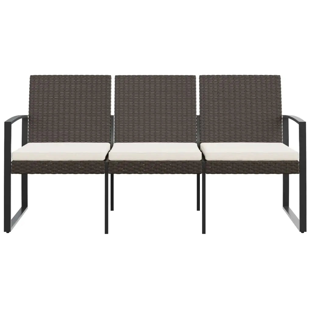 vidaXL Outdoor Bench 3-Seater Bench with Cushions for Porch Deck PP Rattan - Outdoor Bench