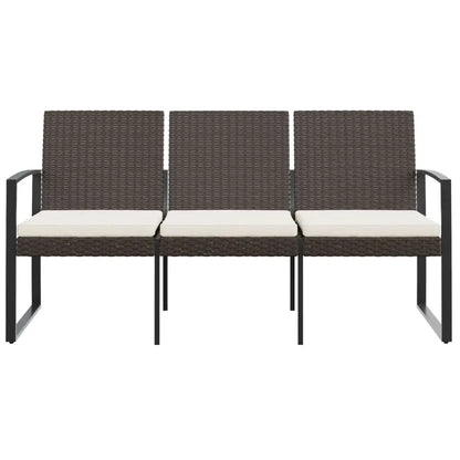 vidaXL Outdoor Bench 3-Seater Bench with Cushions for Porch Deck PP Rattan - Outdoor Bench