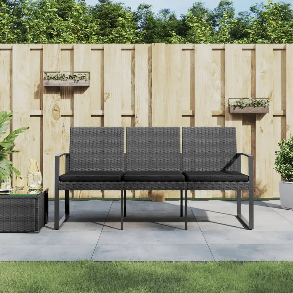 vidaXL Outdoor Bench 3-Seater Bench with Cushions for Porch Deck PP Rattan - Dark gray - Outdoor Bench