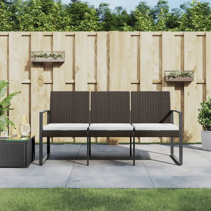 vidaXL Outdoor Bench 3-Seater Bench with Cushions for Porch Deck PP Rattan - Brown - Outdoor Bench
