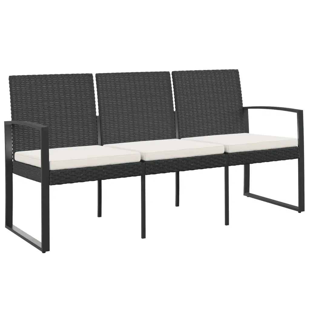 vidaXL Outdoor Bench 3-Seater Bench with Cushions for Porch Deck PP Rattan - Outdoor Bench