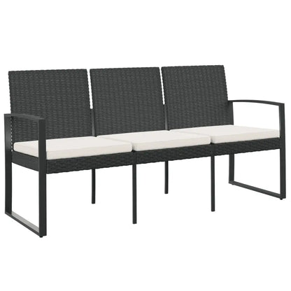 vidaXL Outdoor Bench 3-Seater Bench with Cushions for Porch Deck PP Rattan - Outdoor Bench