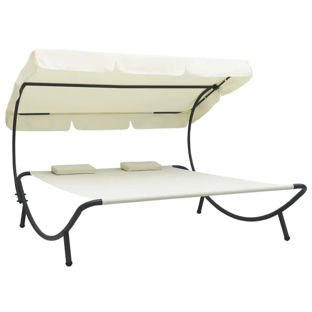 vidaXL Outdoor Double Chaise Lounge Patio Lounge Bed with Canopy and Pillows - Lounge Bed