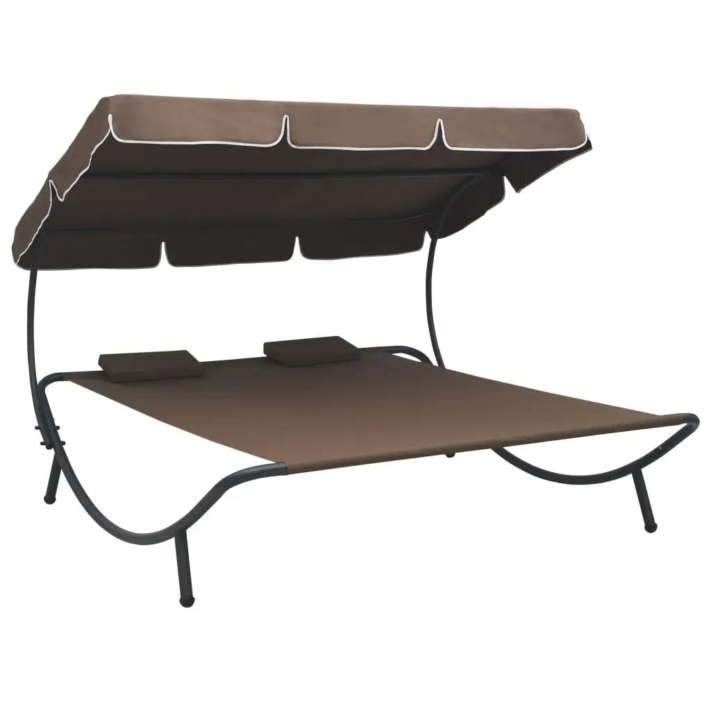 vidaXL Outdoor Double Chaise Lounge Patio Lounge Bed with Canopy and Pillows - Lounge Bed