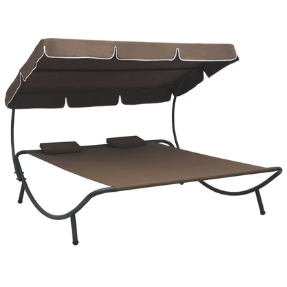 vidaXL Outdoor Double Chaise Lounge Patio Lounge Bed with Canopy and Pillows - Lounge Bed