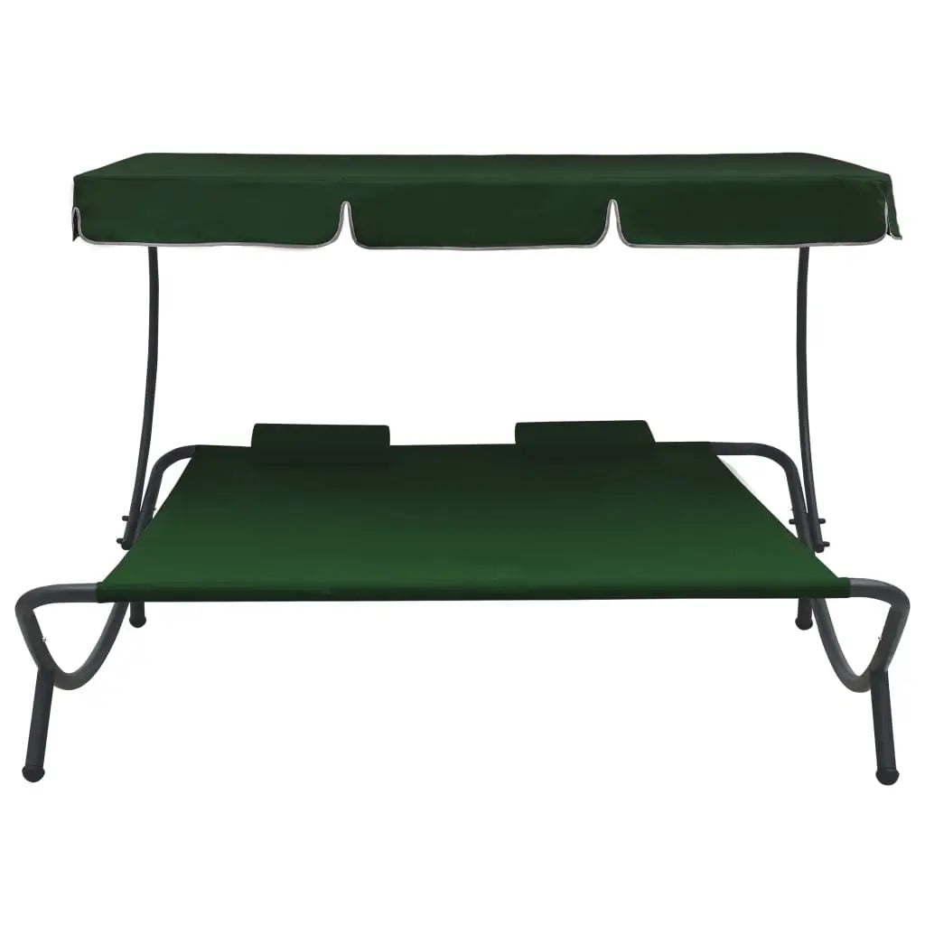 vidaXL Outdoor Double Chaise Lounge Patio Lounge Bed with Canopy and Pillows - Lounge Bed