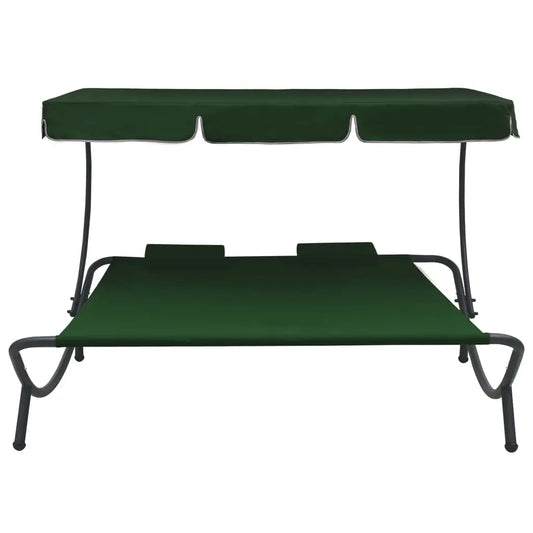 vidaXL Outdoor Double Chaise Lounge Patio Lounge Bed with Canopy and Pillows - Lounge Bed