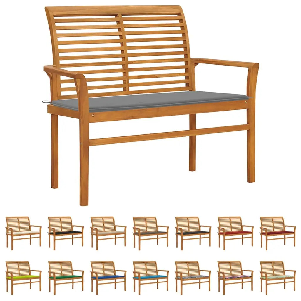 vidaXL Outdoor Patio Bench Garden Bench with Cushion for Porch Solid Wood Teak - Anthracite - Outdoor Bench