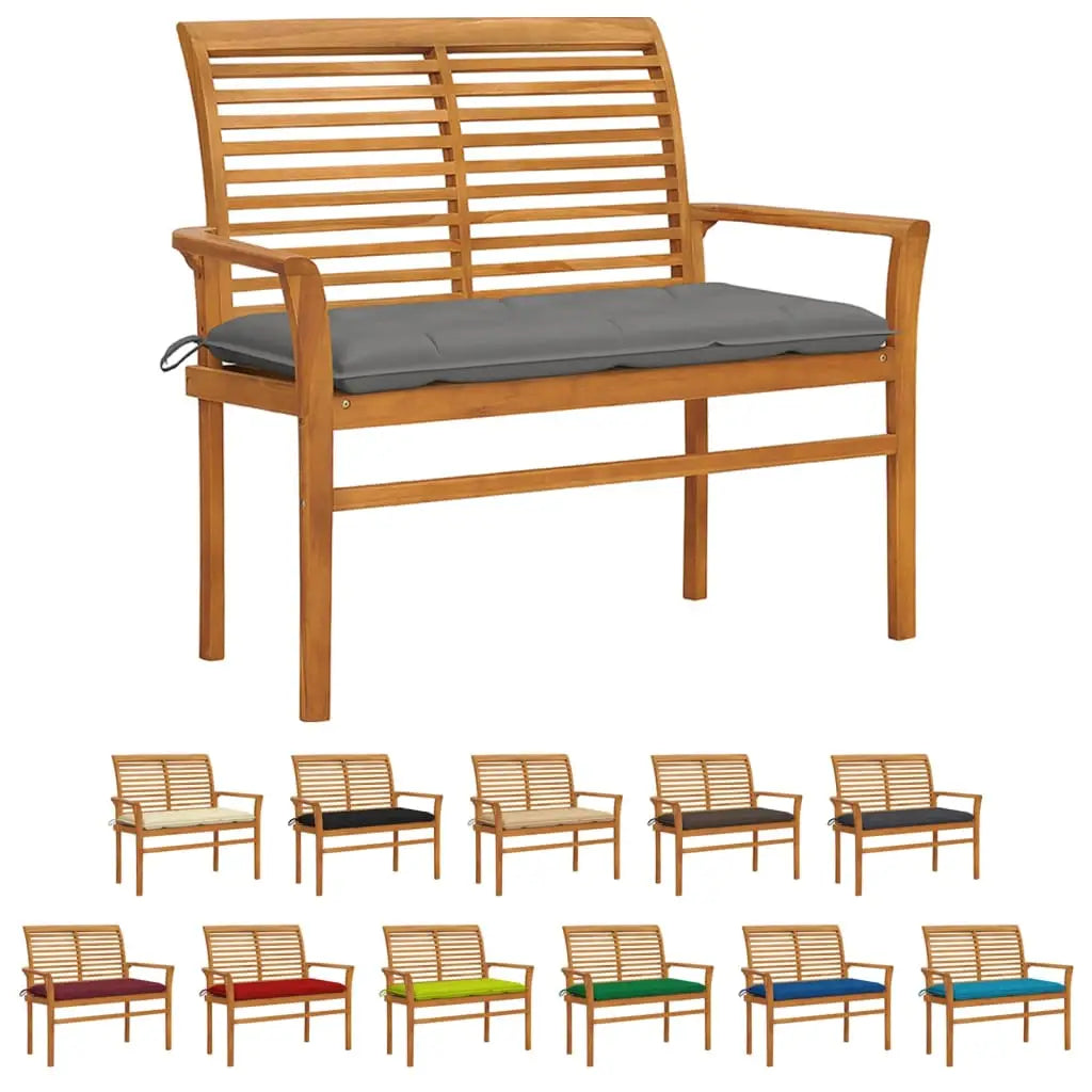 vidaXL Outdoor Patio Bench Garden Bench with Cushion for Porch Solid Wood Teak - Anthracite - Outdoor Bench