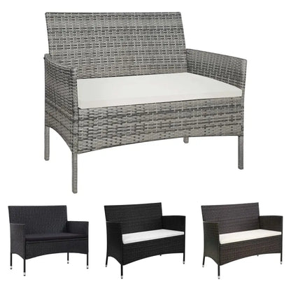 vidaXL Outdoor Patio Bench Outdoor Garden Bench with Steel Frame Poly Rattan - Brown - Outdoor Bench