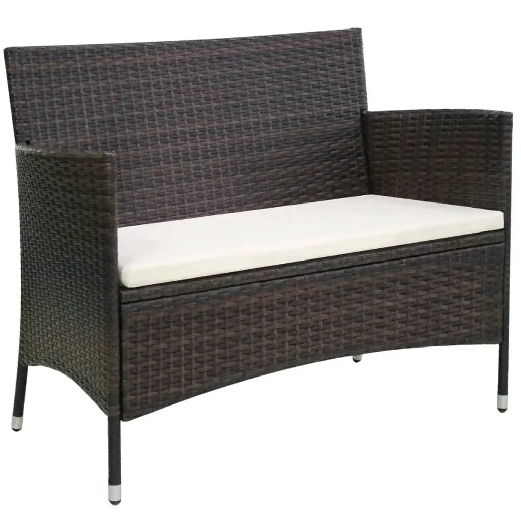 vidaXL Outdoor Patio Bench Outdoor Garden Bench with Steel Frame Poly Rattan - Brown - Outdoor Bench