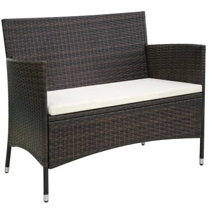 vidaXL Outdoor Patio Bench Outdoor Garden Bench with Steel Frame Poly Rattan - Brown - Outdoor Bench