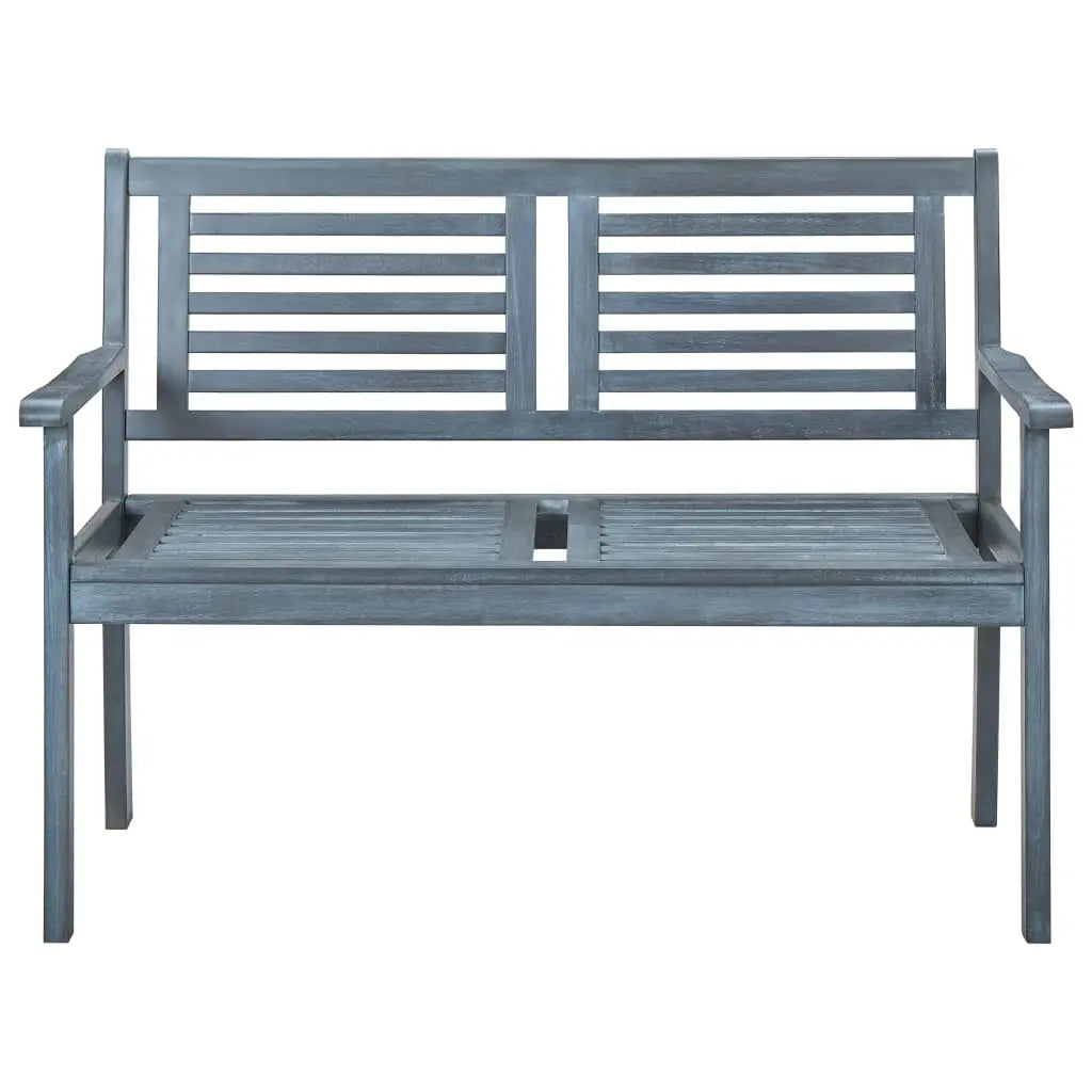 vidaXL Outdoor Patio Bench Loveseat with Armrest Gray Solid Wood Eucalyptus - 59.1’’ - Outdoor Bench