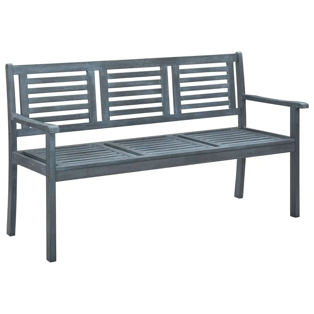 vidaXL Outdoor Patio Bench Loveseat with Armrest Gray Solid Wood Eucalyptus - 59.1’’ - Outdoor Bench