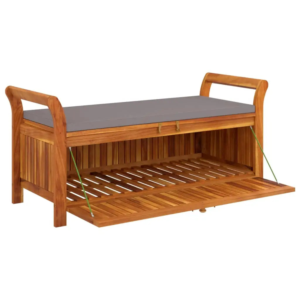 vidaXL Outdoor Storage Bench Patio Deck Box with Cushion Solid Wood Acacia - Outdoor Bench