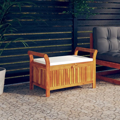 vidaXL Outdoor Storage Bench Patio Deck Box with Cushion Solid Wood Acacia - White / 35.8’’ x 19.7’’ x 23.6’’ - Outdoor