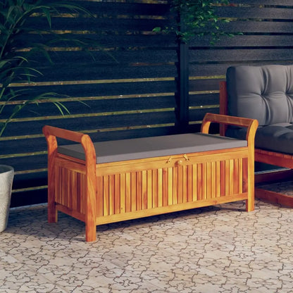 vidaXL Outdoor Storage Bench Patio Deck Box with Cushion Solid Wood Acacia - Gray / 49.6’’ x 19.7’’ x 23.6’’ - Outdoor