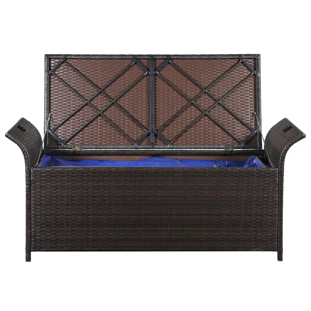 vidaXL Outdoor Storage Bench Patio Rattan Storage Box with Cushion Poly Rattan - Outdoor Bench