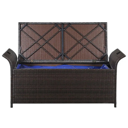 vidaXL Outdoor Storage Bench Patio Rattan Storage Box with Cushion Poly Rattan - Outdoor Bench