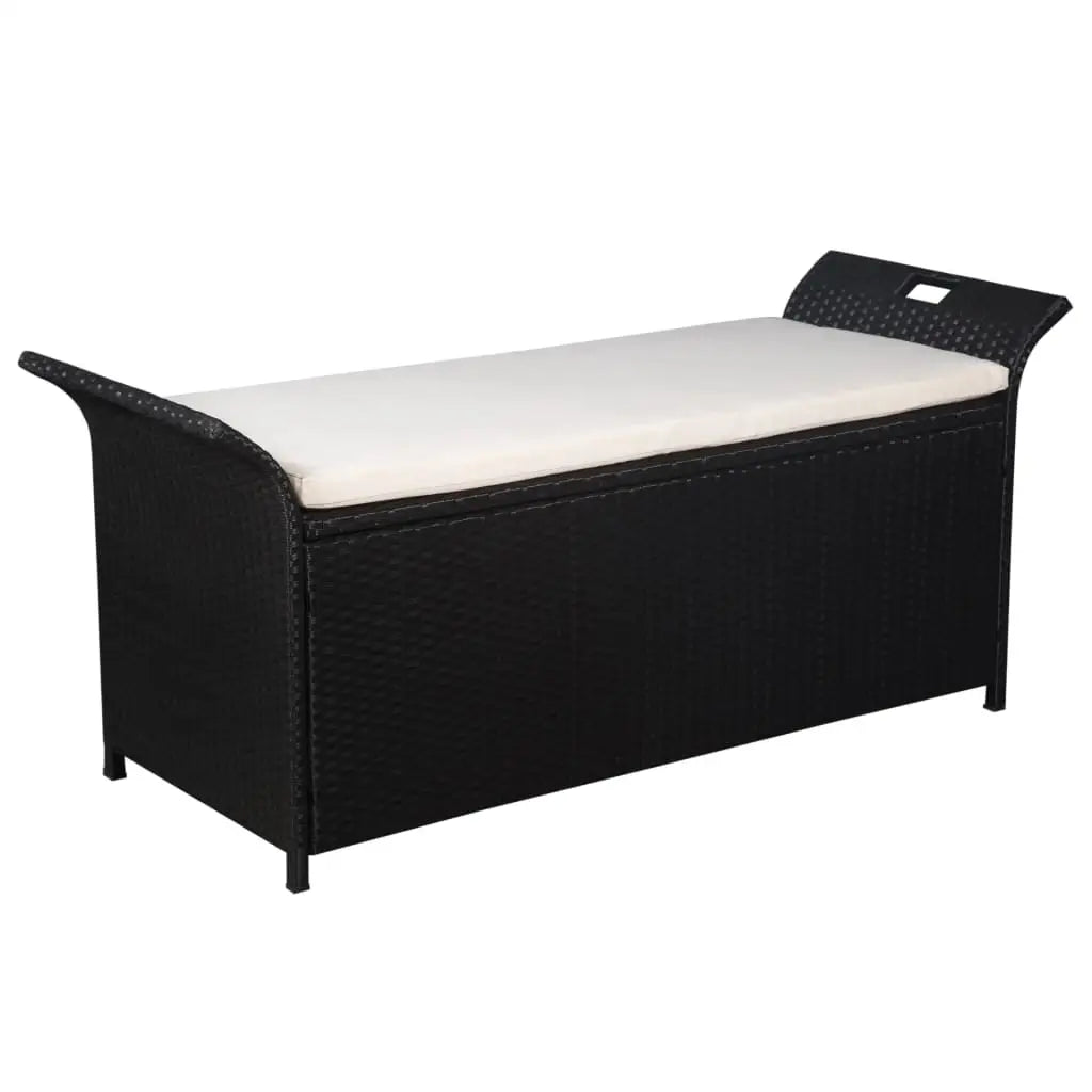 vidaXL Outdoor Storage Bench Patio Rattan Storage Box with Cushion Poly Rattan - Outdoor Bench
