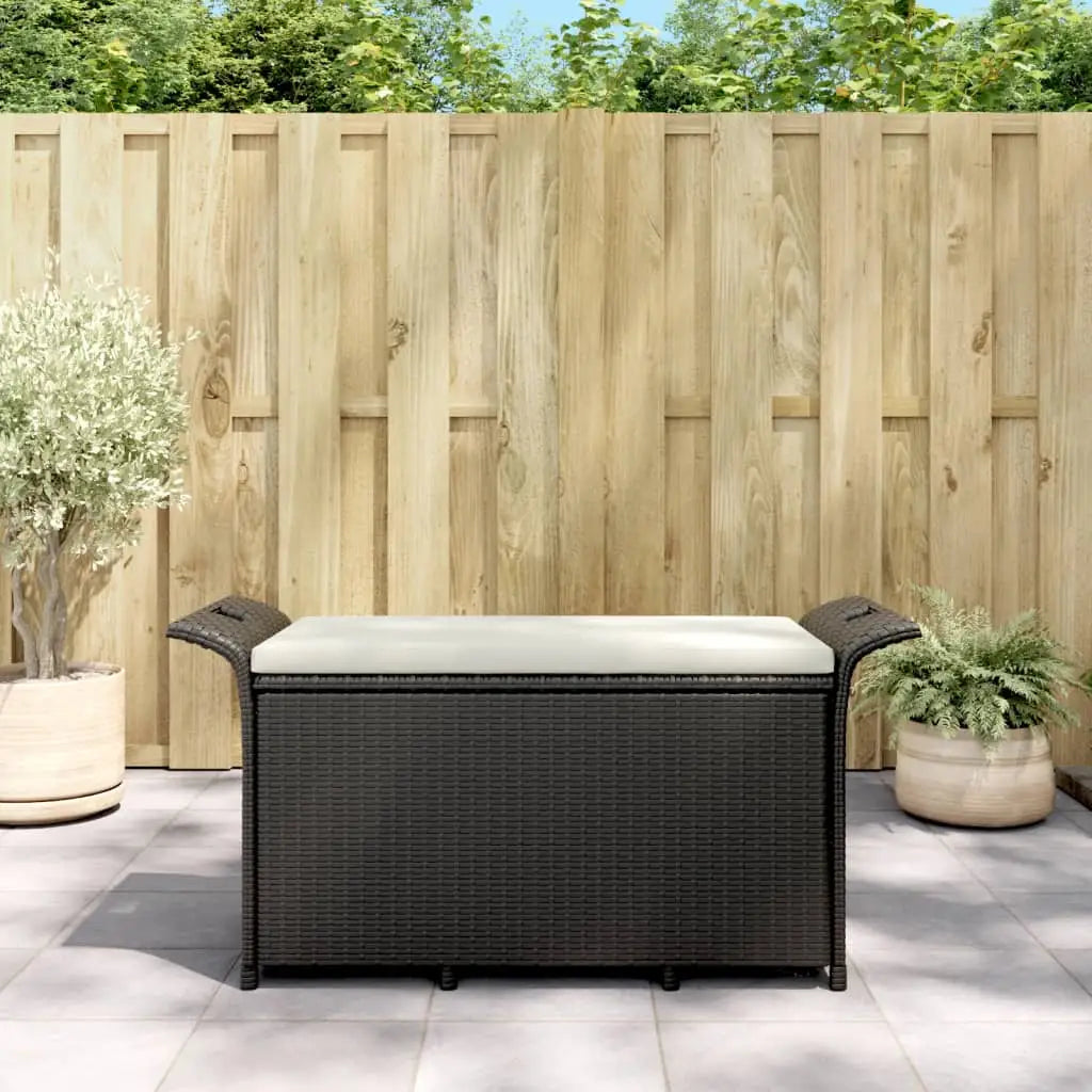 vidaXL Outdoor Storage Bench Patio Rattan Storage Box with Cushion Poly Rattan - Black / 116 x 46 x 57 cm - Outdoor