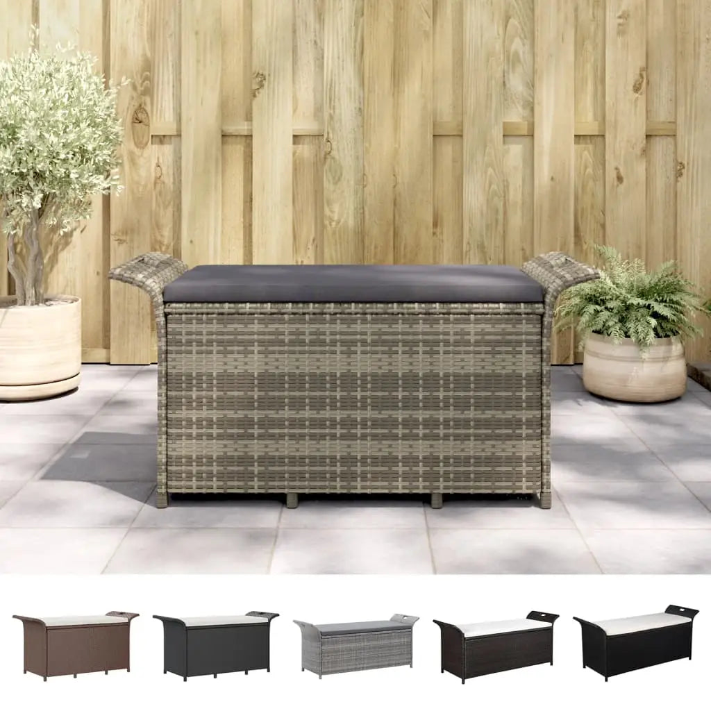 vidaXL Outdoor Storage Bench Patio Rattan Storage Box with Cushion Poly Rattan - Black / 138 x 50 x 60 cm - Outdoor