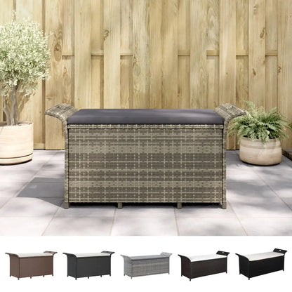 vidaXL Outdoor Storage Bench Patio Rattan Storage Box with Cushion Poly Rattan - Black / 138 x 50 x 60 cm - Outdoor