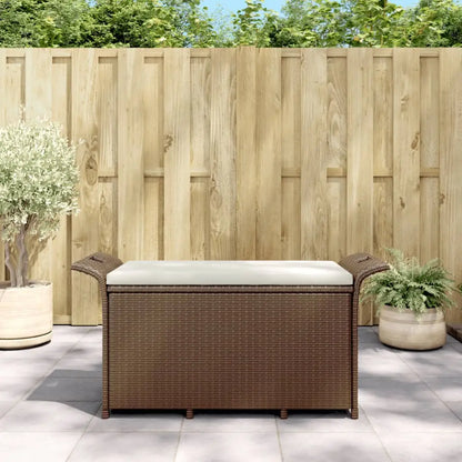 vidaXL Outdoor Storage Bench Patio Rattan Storage Box with Cushion Poly Rattan - Brown / 116 x 46 x 57 cm - Outdoor