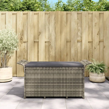 vidaXL Outdoor Storage Bench Patio Rattan Storage Box with Cushion Poly Rattan - Gray / 116 x 46 x 57 cm - Outdoor Bench