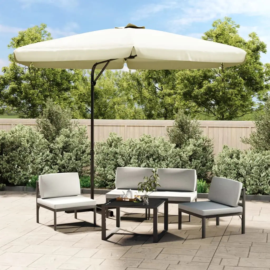 vidaXL Outdoor Umbrella Parasol with Cross Base Patio Sunshade Sun Shelter - Sand white - Outdoor Umbrella
