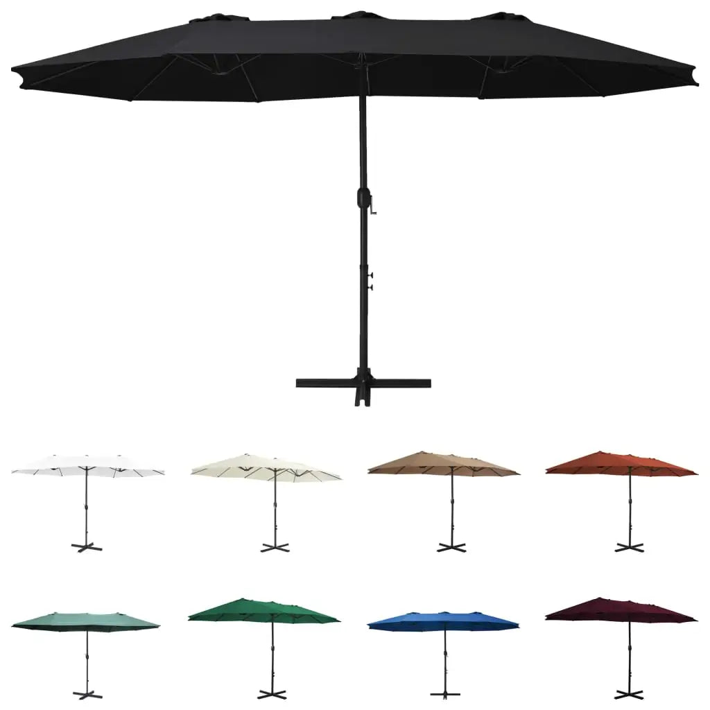vidaXL Outdoor Umbrella Parasol with Double Top Sunshade Shelter Aluminum - Black - Outdoor Umbrella