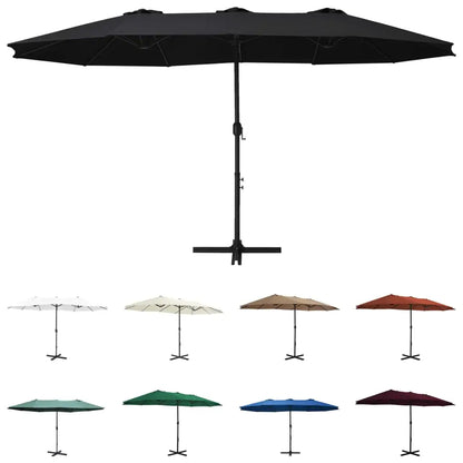 vidaXL Outdoor Umbrella Parasol with Double Top Sunshade Shelter Aluminum - Black - Outdoor Umbrella
