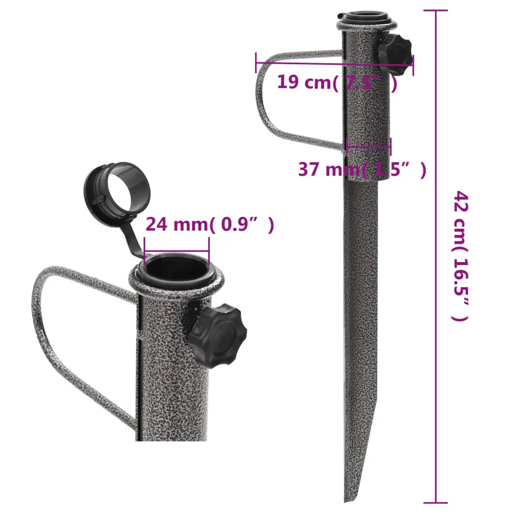 vidaXL Parasol Stands with Spikes 2 pcs 7.5’’x16.5’’ Galvanized Steel - Umbrella Stand