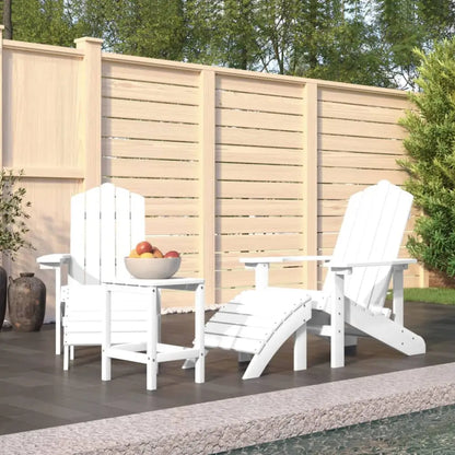 vidaXL Patio Adirondack Chairs with Footstool & Table HDPE White