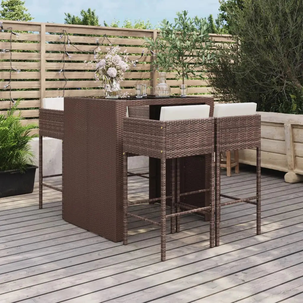 vidaXL Patio Bar Set 5 Piece Wicker Table and Stool with Cushions Poly Rattan - Outdoor Furniture Set