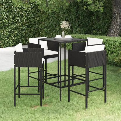 vidaXL Patio Bar Set Outdoor Bistro Set Bar Stool Bistro Table Poly Rattan - Black / 27.6’’ x 27.6’’ x 43.3’’/ 5