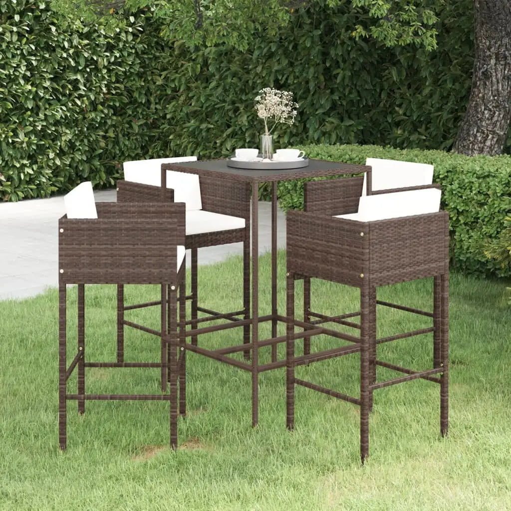 vidaXL Patio Bar Set Outdoor Bistro Set Bar Stool Bistro Table Poly Rattan - Brown / 27.6’’ x 27.6’’ x 43.3’’/ 5