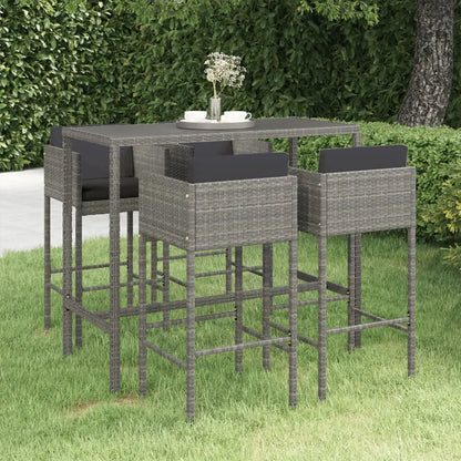 vidaXL Patio Bar Set Outdoor Bistro Set Bar Stool Bistro Table Poly Rattan - Gray / 51.2’’ x 23.6’’ x 43.3’’/ 5